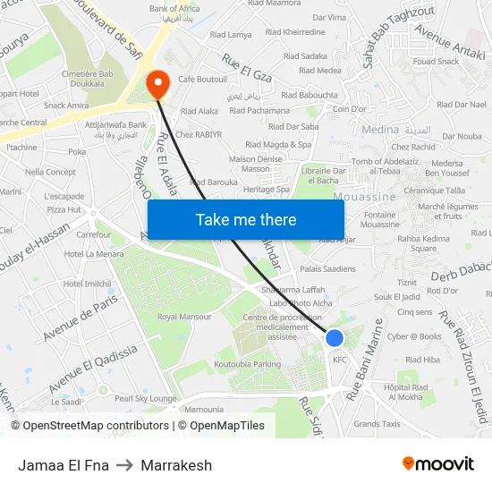 Jamaa El Fna to Marrakesh map