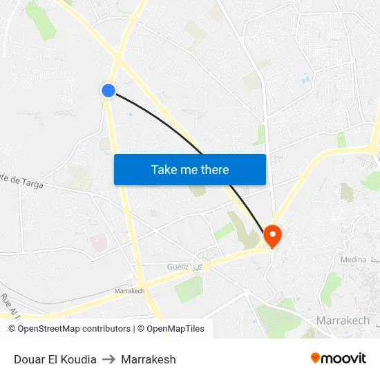 Douar El Koudia to Marrakesh map