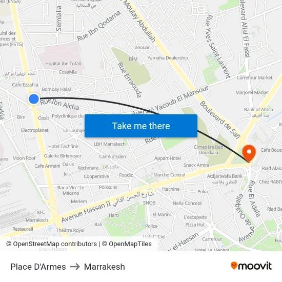 Place D'Armes to Marrakesh map