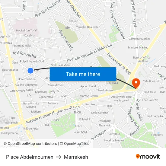 Place Abdelmoumen to Marrakesh map