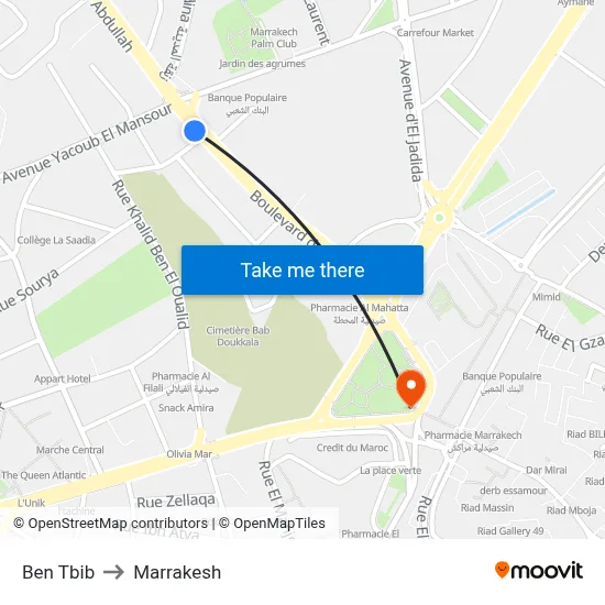 Ben Tbib to Marrakesh map
