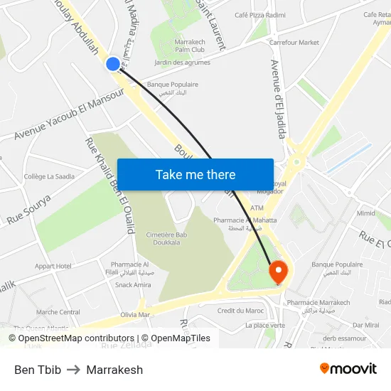 Ben Tbib to Marrakesh map