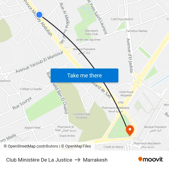 Club Ministère De La Justice to Marrakesh map