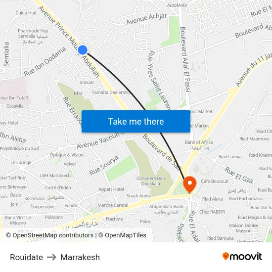 Rouidate to Marrakesh map