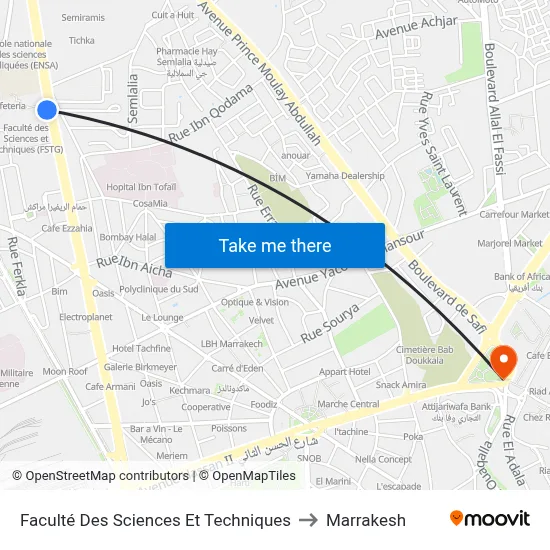 Faculté Des Sciences Et Techniques to Marrakesh map