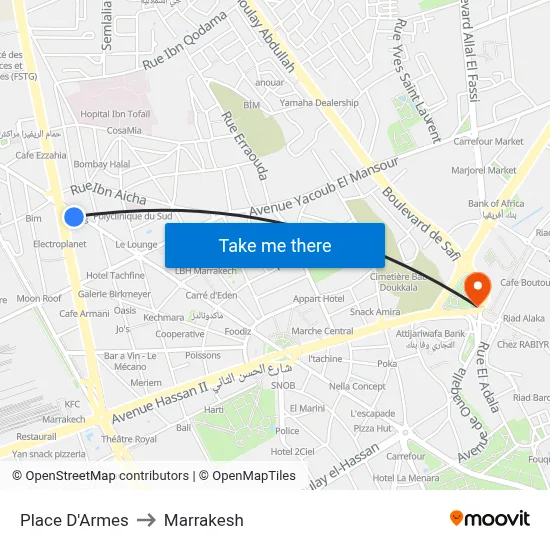 Place D'Armes to Marrakesh map