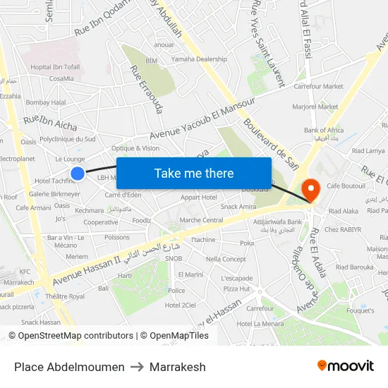 Place Abdelmoumen to Marrakesh map