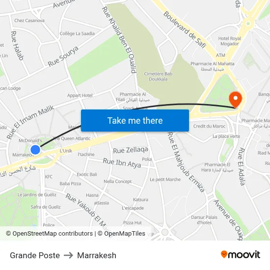 Grande Poste to Marrakesh map