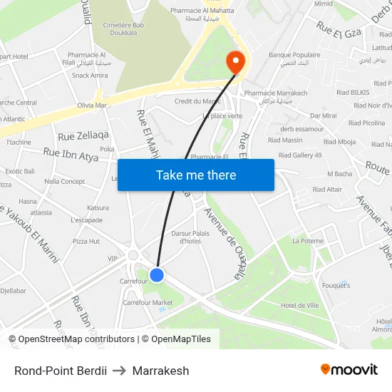 Rond-Point Berdii to Marrakesh map