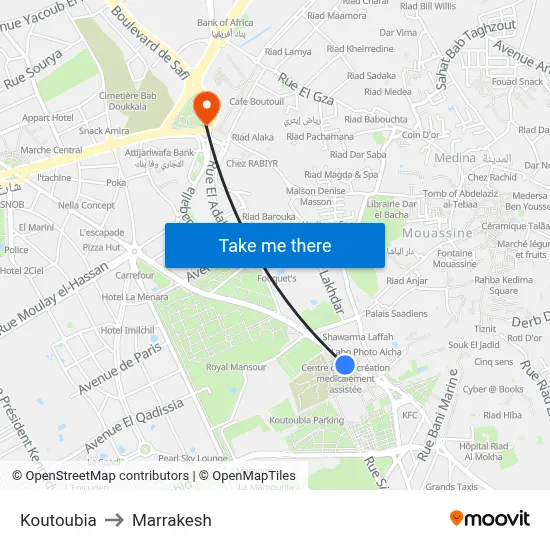 Koutoubia to Marrakesh map