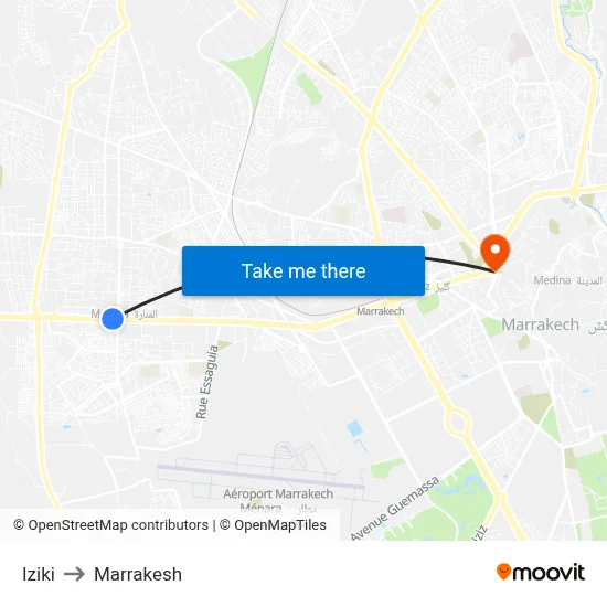 Iziki to Marrakesh map