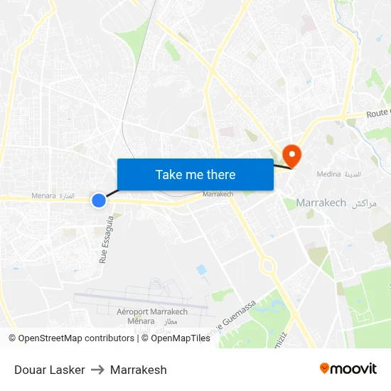Douar Lasker to Marrakesh map