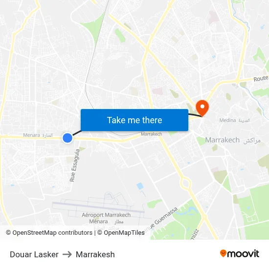 Douar Lasker to Marrakesh map