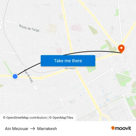 Ain Mezouar to Marrakesh map
