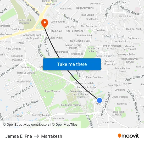 Jamaa El Fna to Marrakesh map