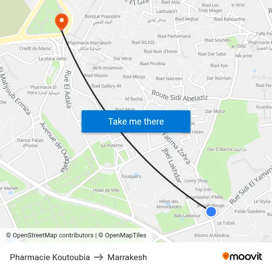 Pharmacie Koutoubia to Marrakesh map