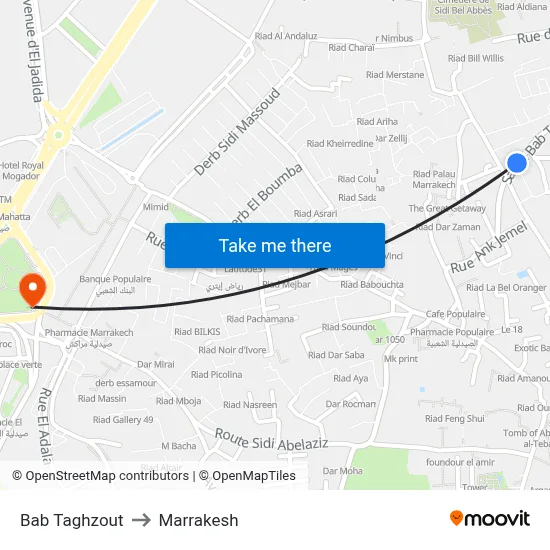 Bab Taghzout to Marrakesh map