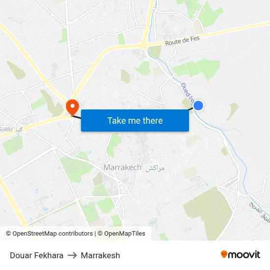 Douar Fekhara to Marrakesh map