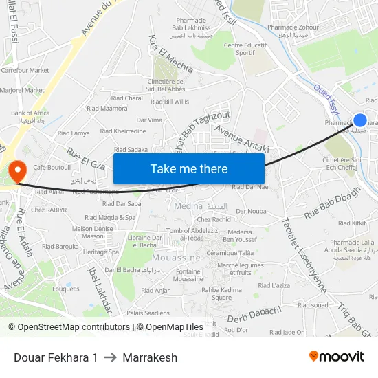 Douar Fekhara 1 to Marrakesh map