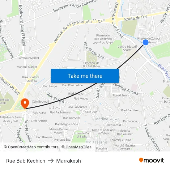 Bab Kechich Street to Marrakesh map