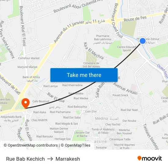 Rue Bab Kechich to Marrakesh map