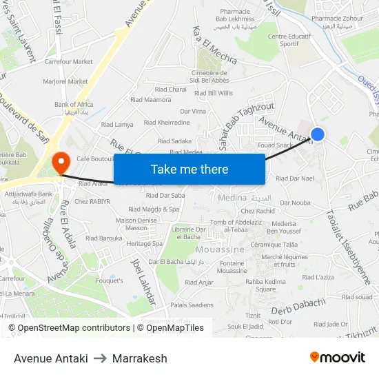 Avenue Antaki to Marrakesh map