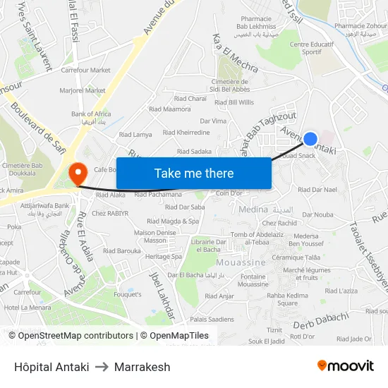 Antaki Hospital to Marrakesh map