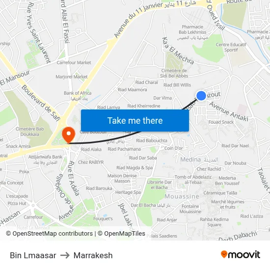 Bin Lmaasar to Marrakesh map