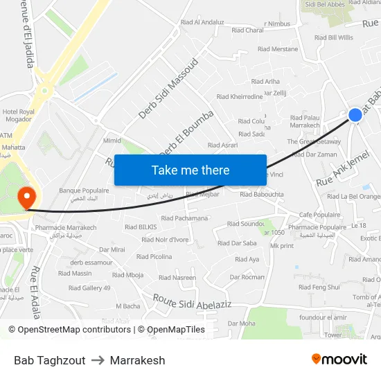 Bab Taghzout to Marrakesh map