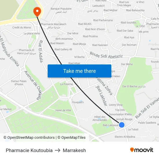 Pharmacie Koutoubia to Marrakesh map