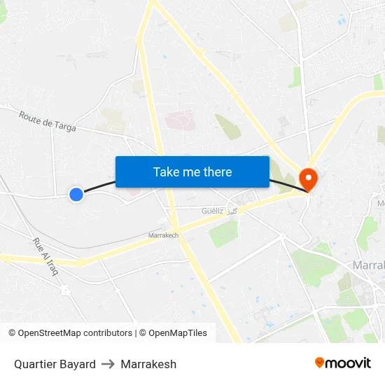 Quartier Bayard to Marrakesh map