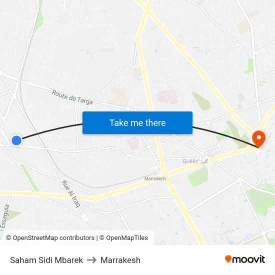 Saham Sidi Mbarek to Marrakesh map