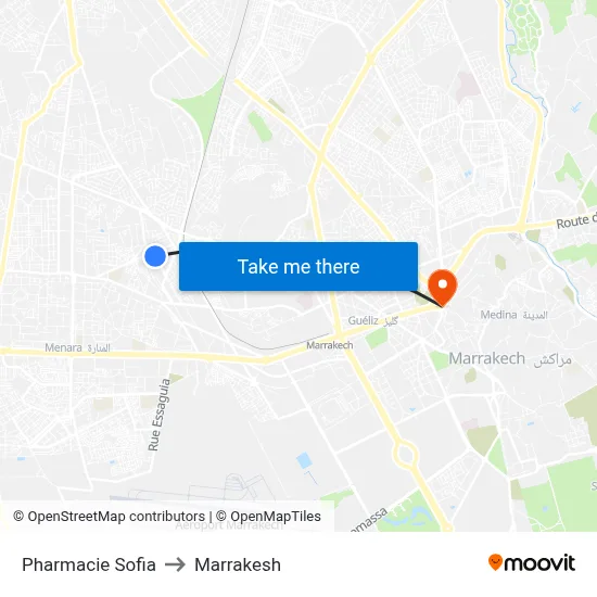 Pharmacie Sofia to Marrakesh map