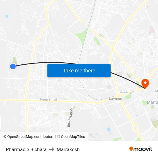 Pharmacie Bichara to Marrakesh map