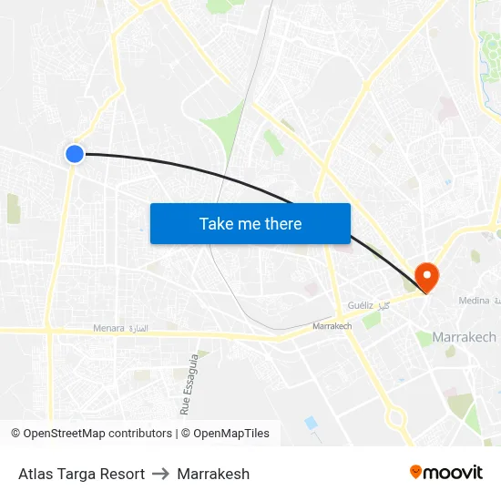 Atlas Targa Resort to Marrakesh map
