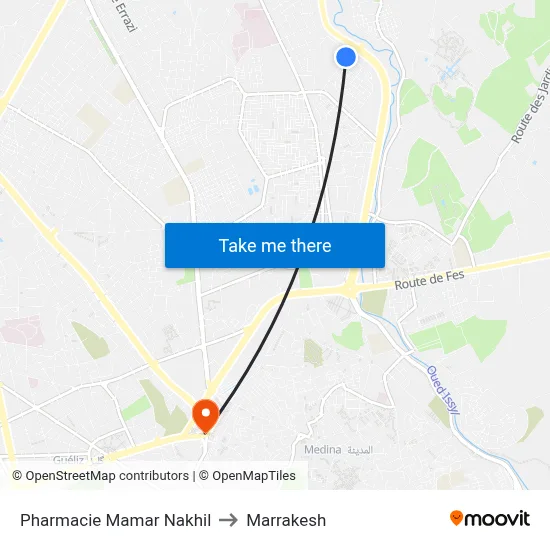 Pharmacie Mamar Nakhil to Marrakesh map