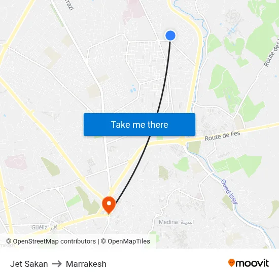Jet Sakan to Marrakesh map