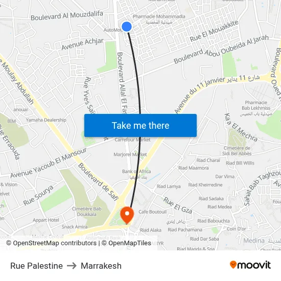 Rue Palestine to Marrakesh map