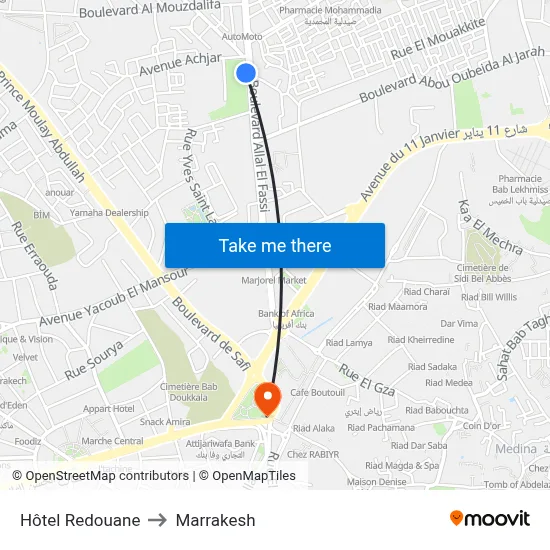 Hôtel Redouane to Marrakesh map