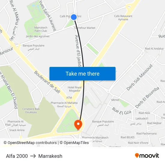Alfa 2000 to Marrakesh map