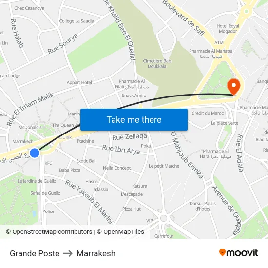 Grande Poste to Marrakesh map