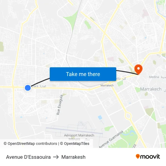 Avenue D'Essaouira to Marrakesh map
