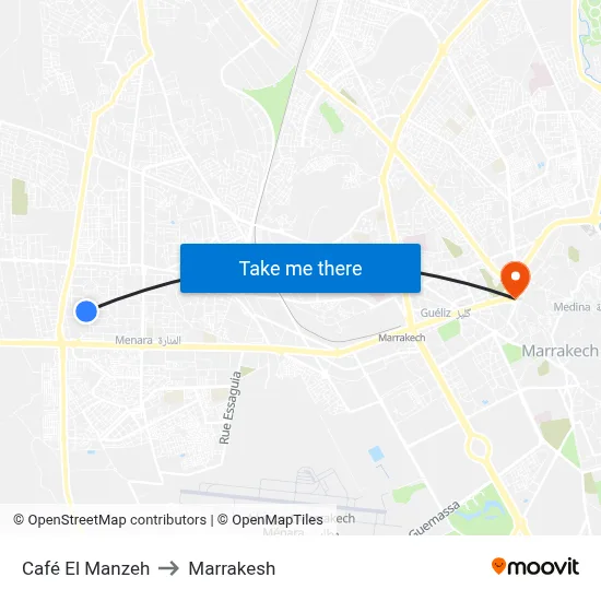 Café El Manzeh to Marrakesh map