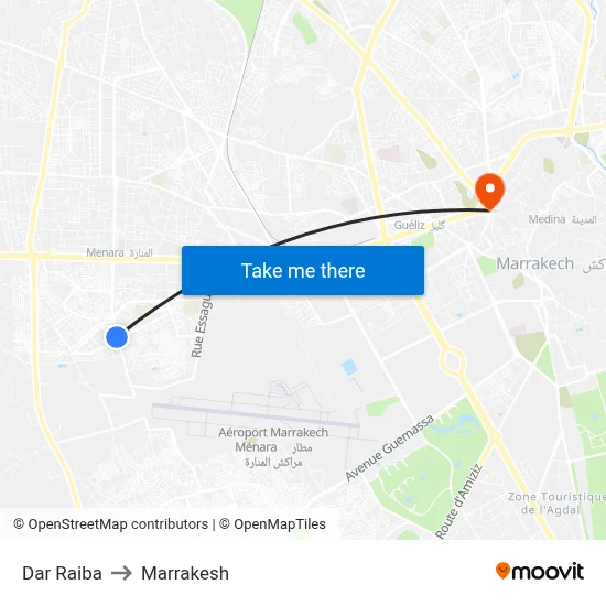Dar Raiba to Marrakesh map