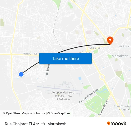 Rue Chajarat El Arz to Marrakesh map