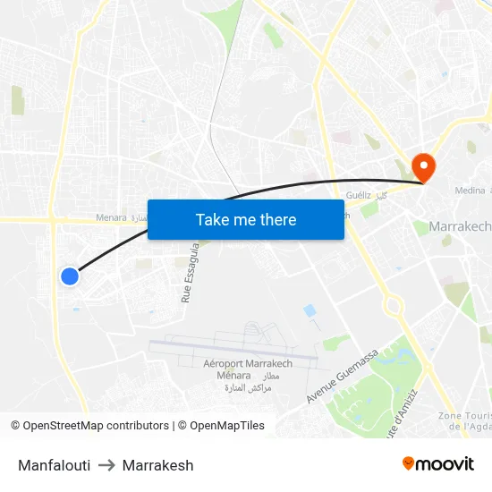 Manfalouti to Marrakesh map
