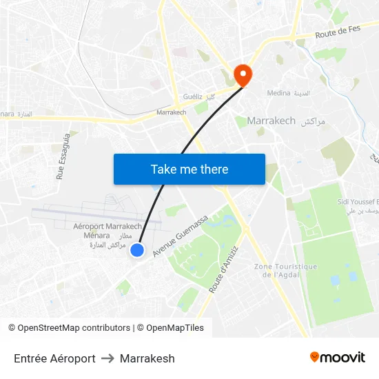 Entrée Aéroport to Marrakesh map