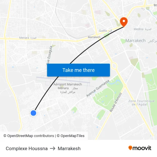 Complexe Houssna to Marrakesh map