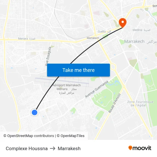 Complexe Houssna to Marrakesh map