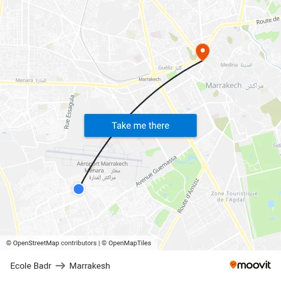 Ecole Badr to Marrakesh map